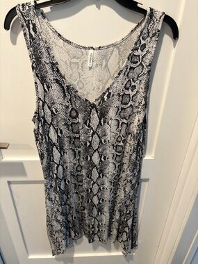 Snake Print V-Neck Tank Dress / Swimsuit cover up - Black & White